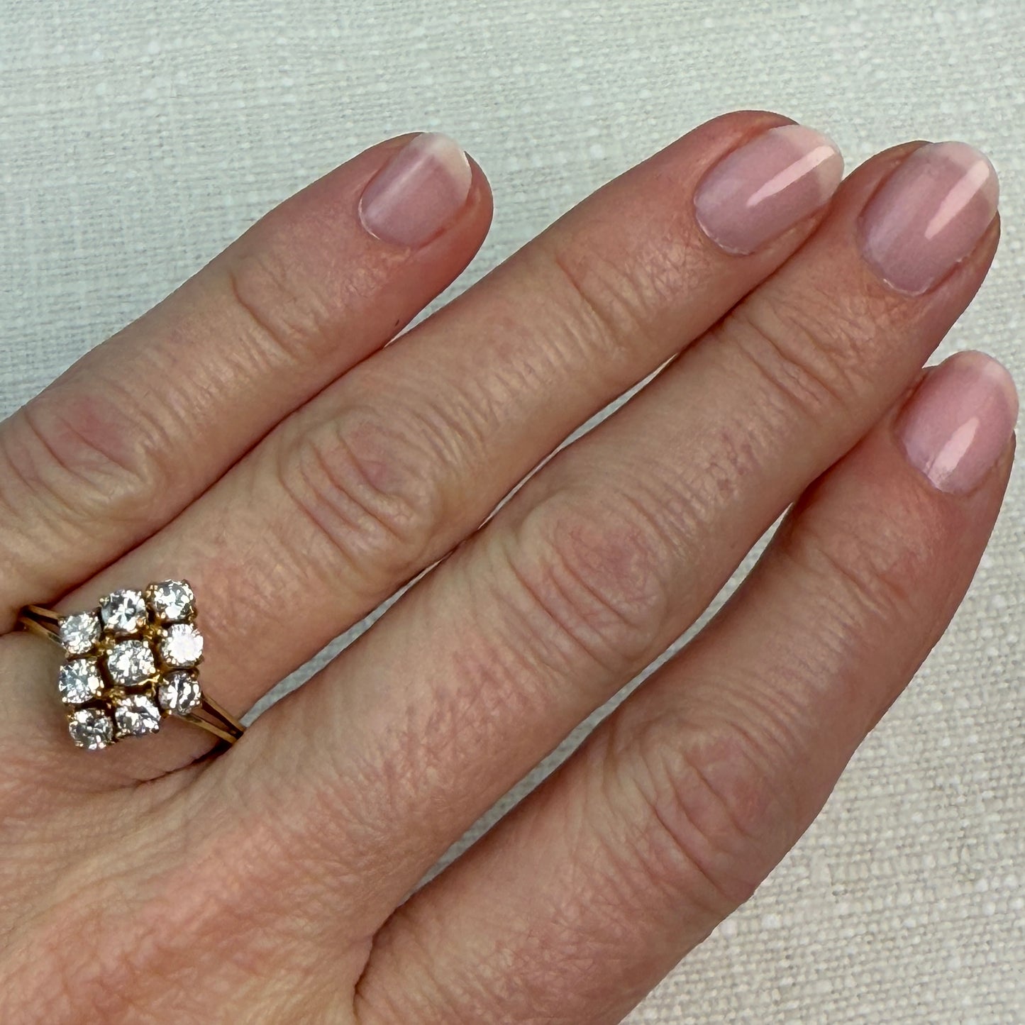 14K Solid Yellow Gold Natural Diamond Cluster Size 7.75