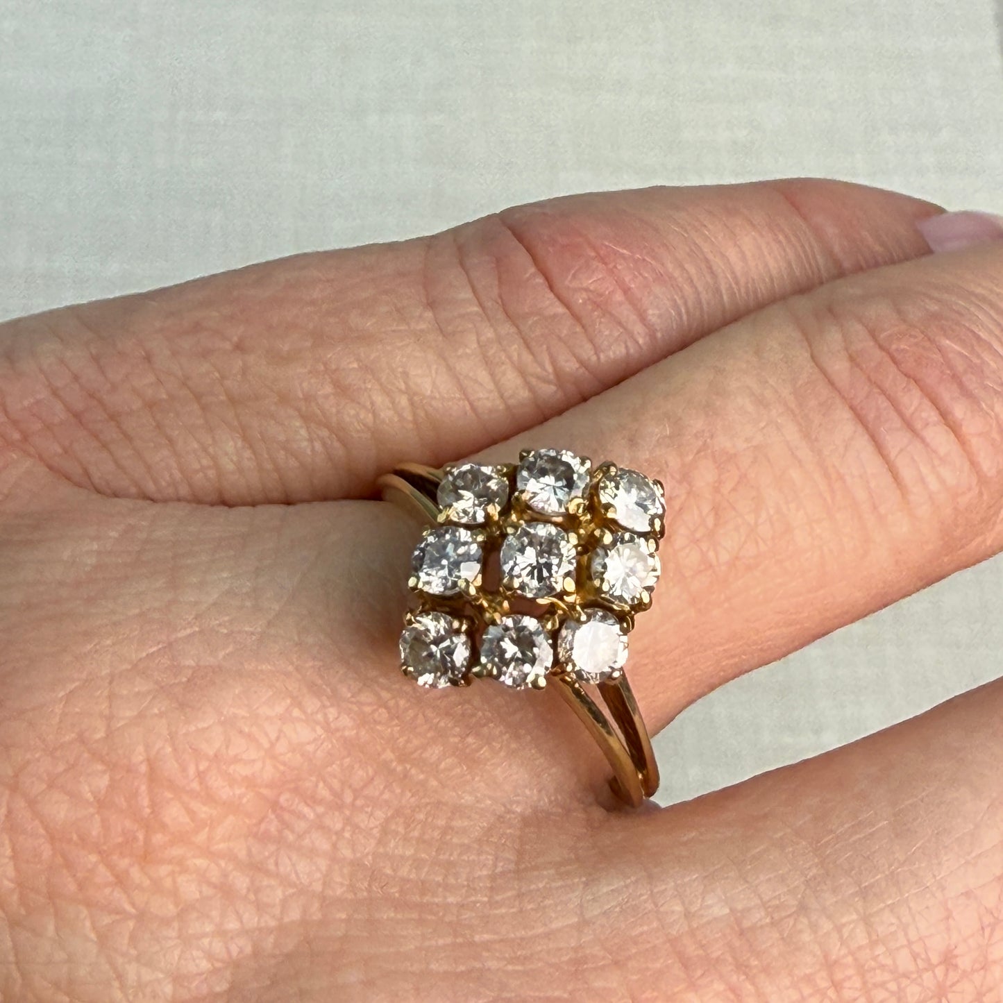 14K Solid Yellow Gold Natural Diamond Cluster Size 7.75