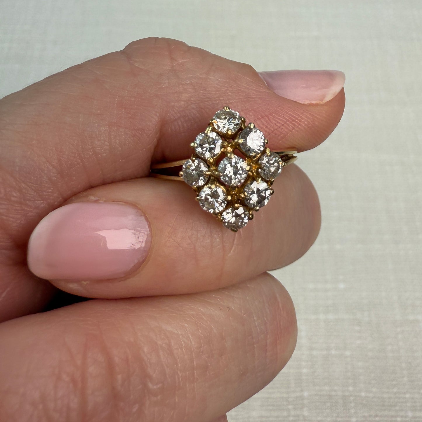 14K Solid Yellow Gold Natural Diamond Cluster Size 7.75