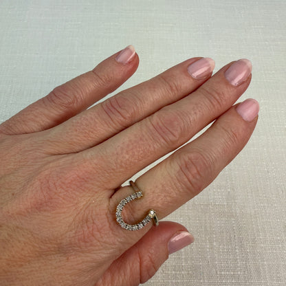 14K Solid Gold Horseshoe and Diamond Ring, Size 6.25