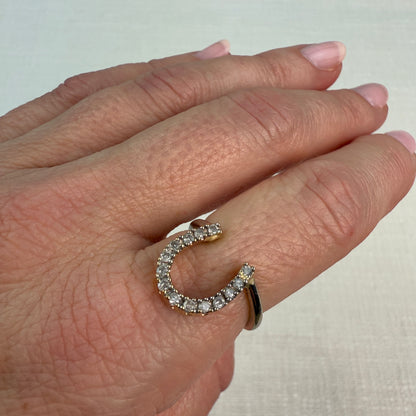 14K Solid Gold Horseshoe and Diamond Ring, Size 6.25