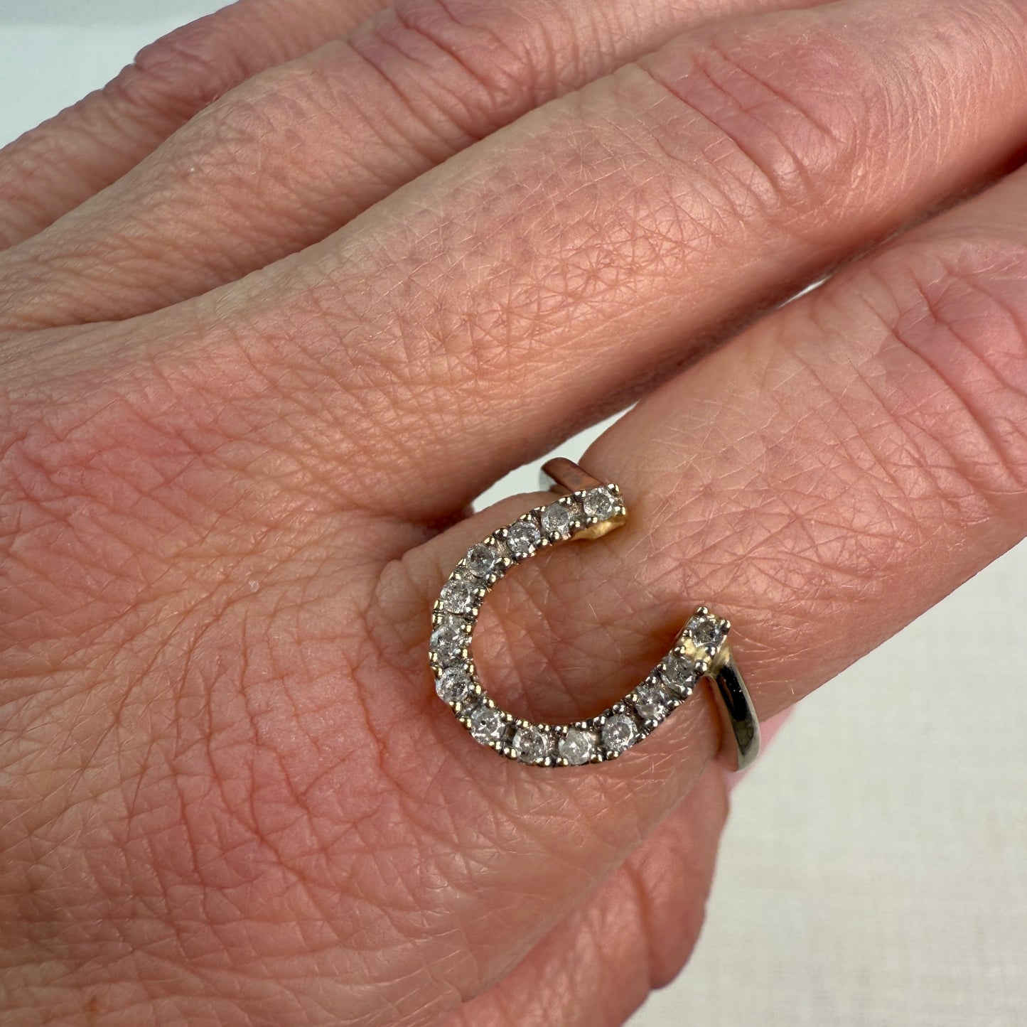 14K Solid Gold Horseshoe and Diamond Ring, Size 6.25