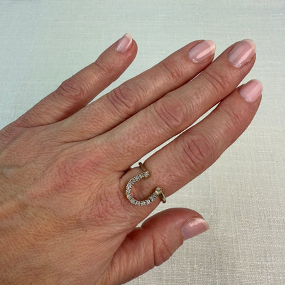14K Solid Gold Horseshoe and Diamond Ring, Size 6.25