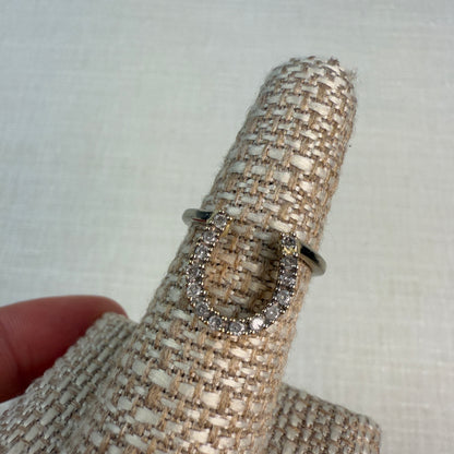 14K Solid Gold Horseshoe and Diamond Ring, Size 6.25