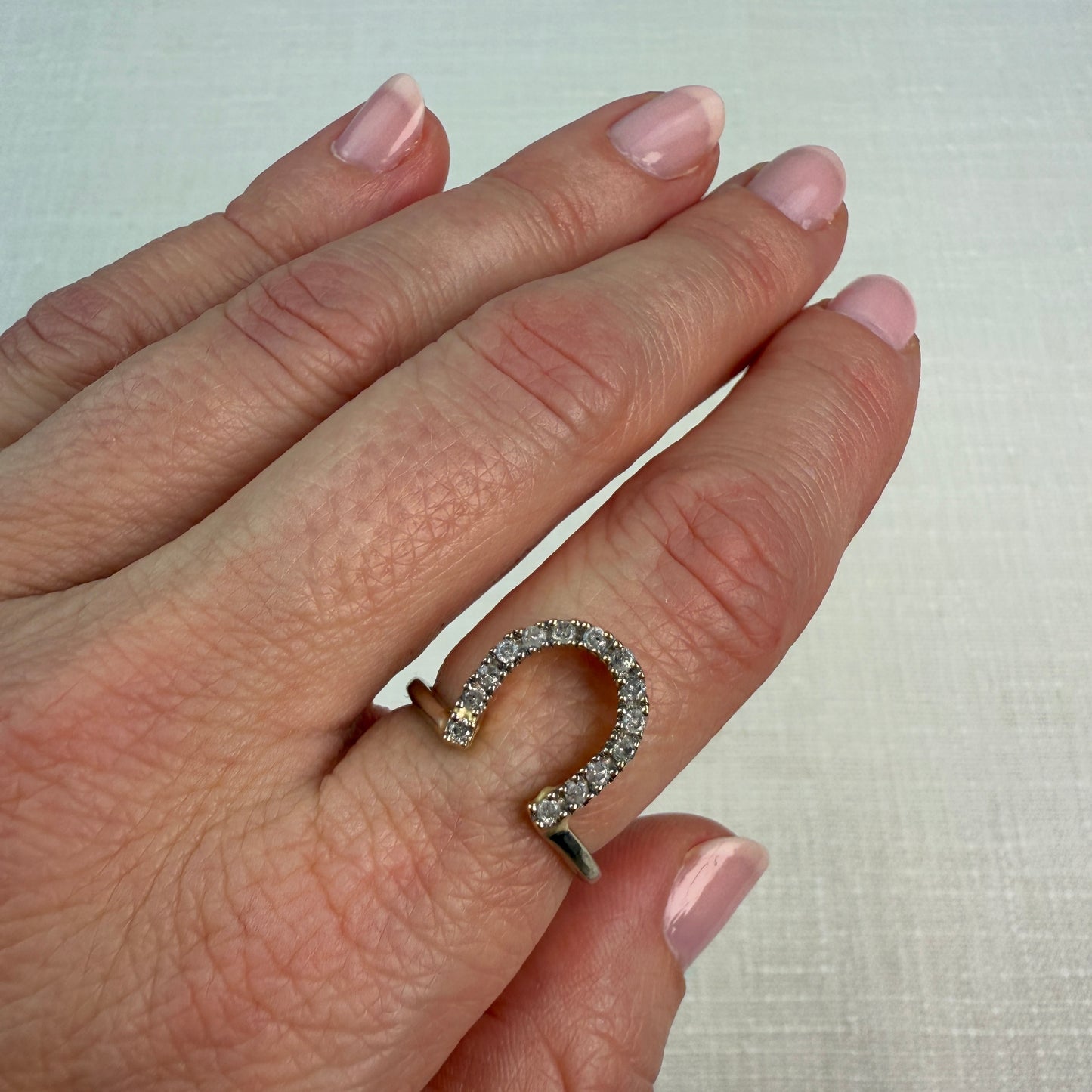 14K Solid Gold Horseshoe and Diamond Ring, Size 6.25