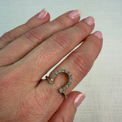 14K Solid Gold Horseshoe and Diamond Ring, Size 6.25