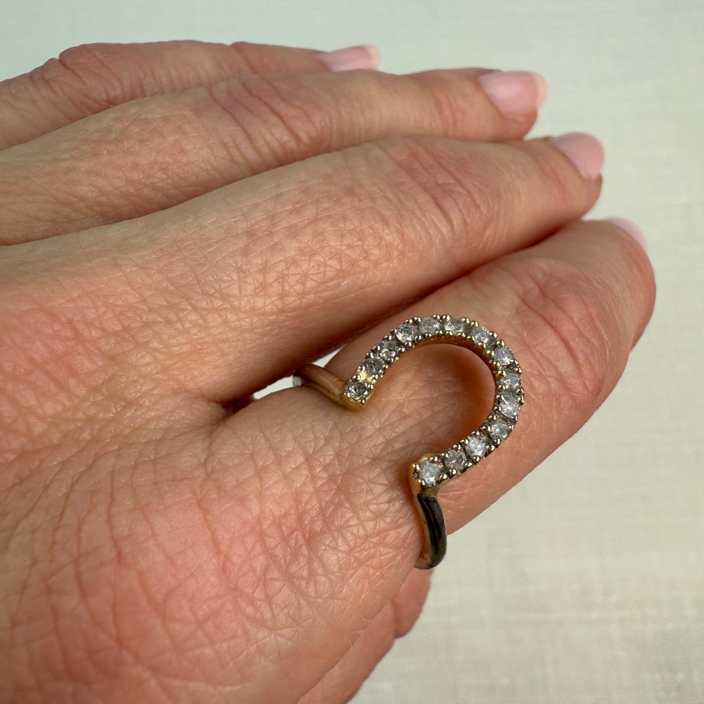 14K Solid Gold Horseshoe and Diamond Ring, Size 6.25