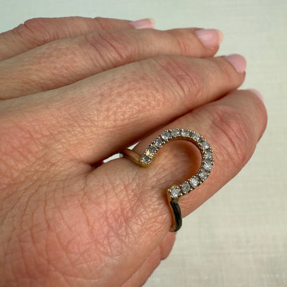 14K Solid Gold Horseshoe and Diamond Ring, Size 6.25