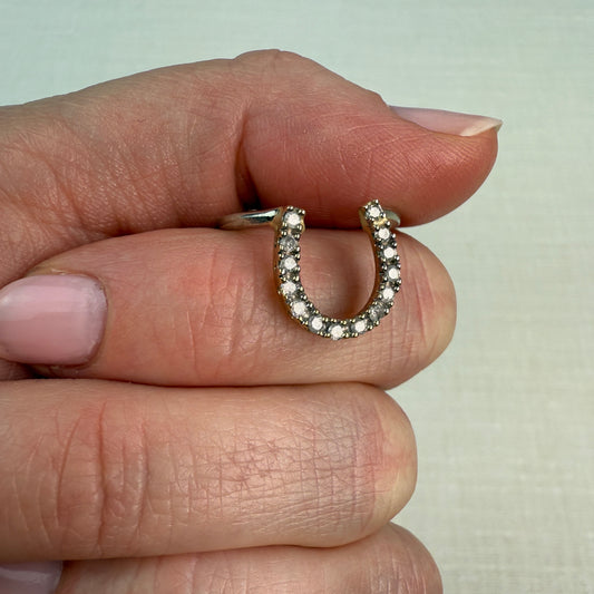 14K Solid Gold Horseshoe and Diamond Ring, Size 6.25