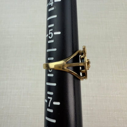 Vintage 10K Solid Yellow Gold and Onyx Cat Ring with Diamond Accent Size 6