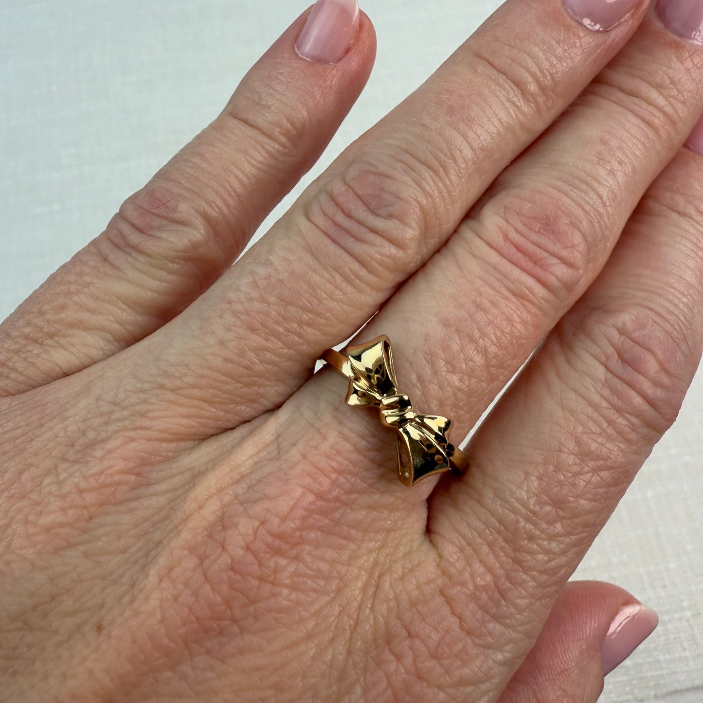 14K Solid Yellow Gold Sculpted Bow Ring Size 8.75