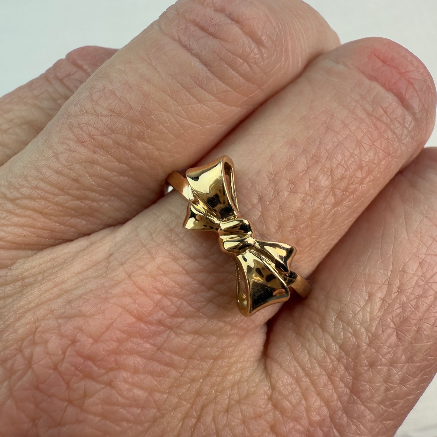 14K Solid Yellow Gold Sculpted Bow Ring Size 8.75