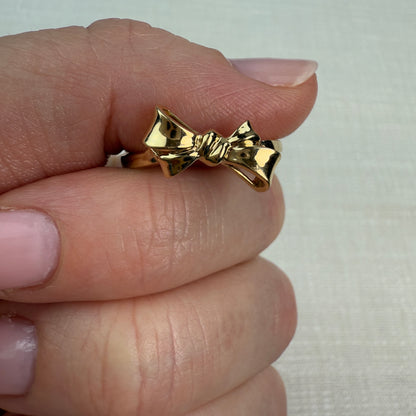 14K Solid Yellow Gold Sculpted Bow Ring Size 8.75