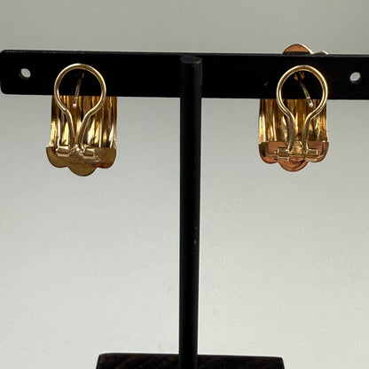 Classic Polished Ribbed Half-Hoop Earrings 14K Yellow Gold Omega Back