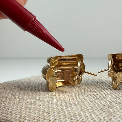 Classic Polished Ribbed Half-Hoop Earrings 14K Yellow Gold Omega Back