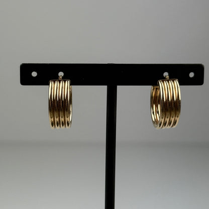 Estate 14k Yellow Gold Bold Ribbed Hoop Earrings .78", 3.07 g, 7.64 mm Wide
