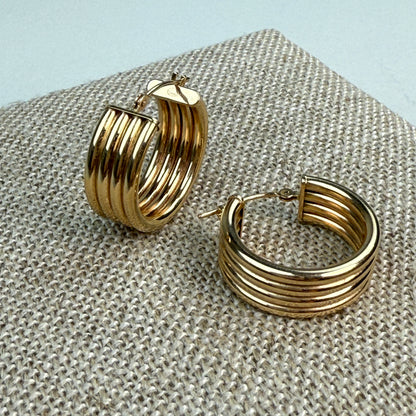 Estate 14k Yellow Gold Bold Ribbed Hoop Earrings .78", 3.07 g, 7.64 mm Wide
