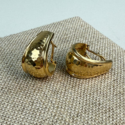 14K Solid Yellow Gold Hammered J Hoop Earrings .76", 12.91 mm Wide, 4.79 g