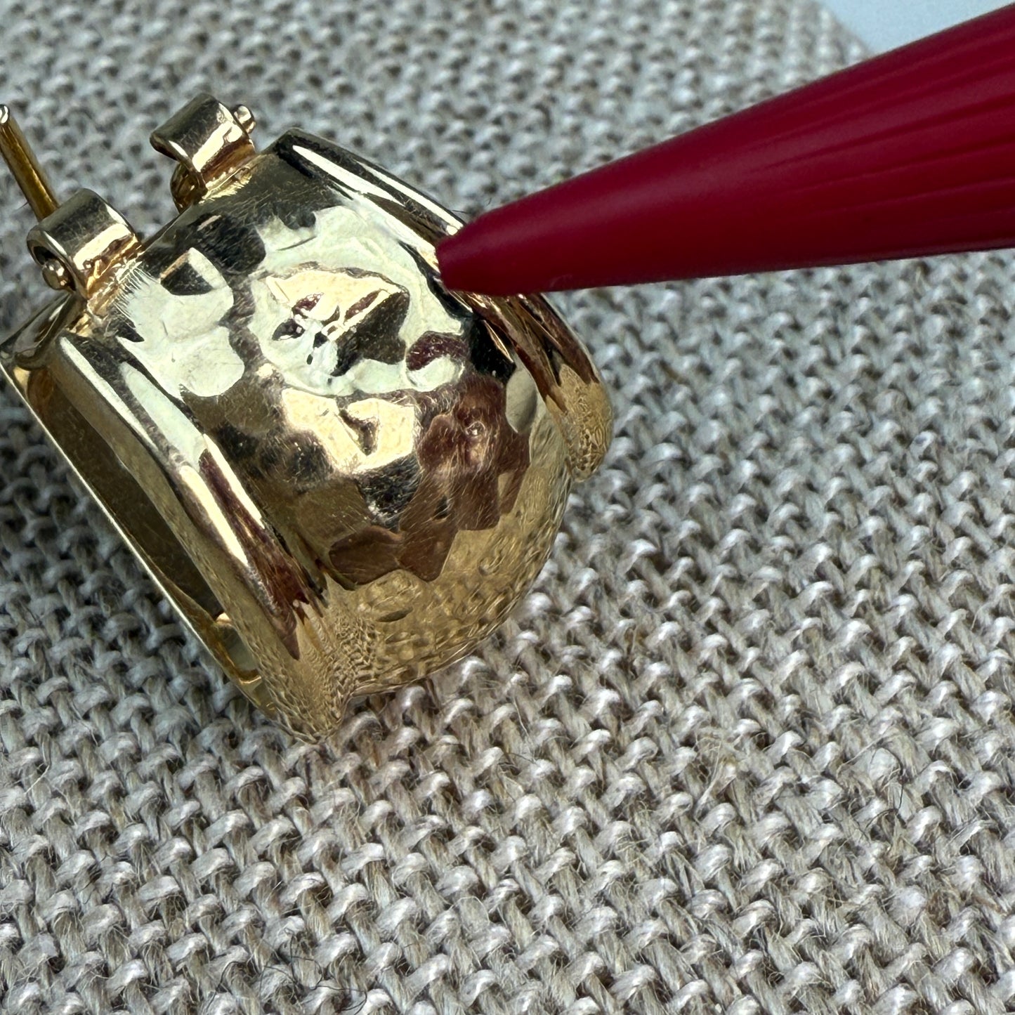 14K Solid Yellow Gold Hammered J Hoop Earrings .76", 12.91 mm Wide, 4.79 g