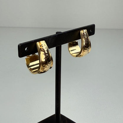 14K Solid Yellow Gold Hammered J Hoop Earrings .76", 12.91 mm Wide, 4.79 g