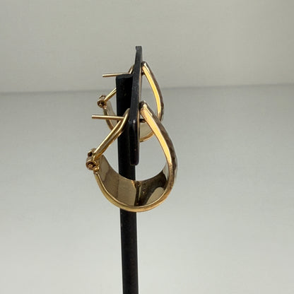 14K Solid Yellow Gold Hammered J Hoop Earrings .76", 12.91 mm Wide, 4.79 g
