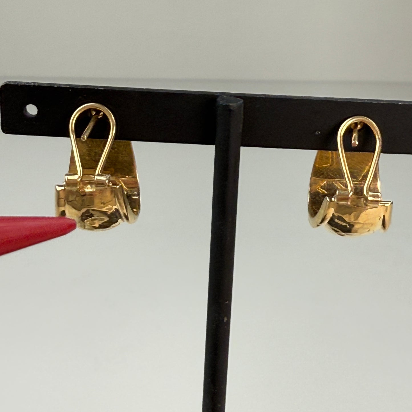 14K Solid Yellow Gold Hammered J Hoop Earrings .76", 12.91 mm Wide, 4.79 g