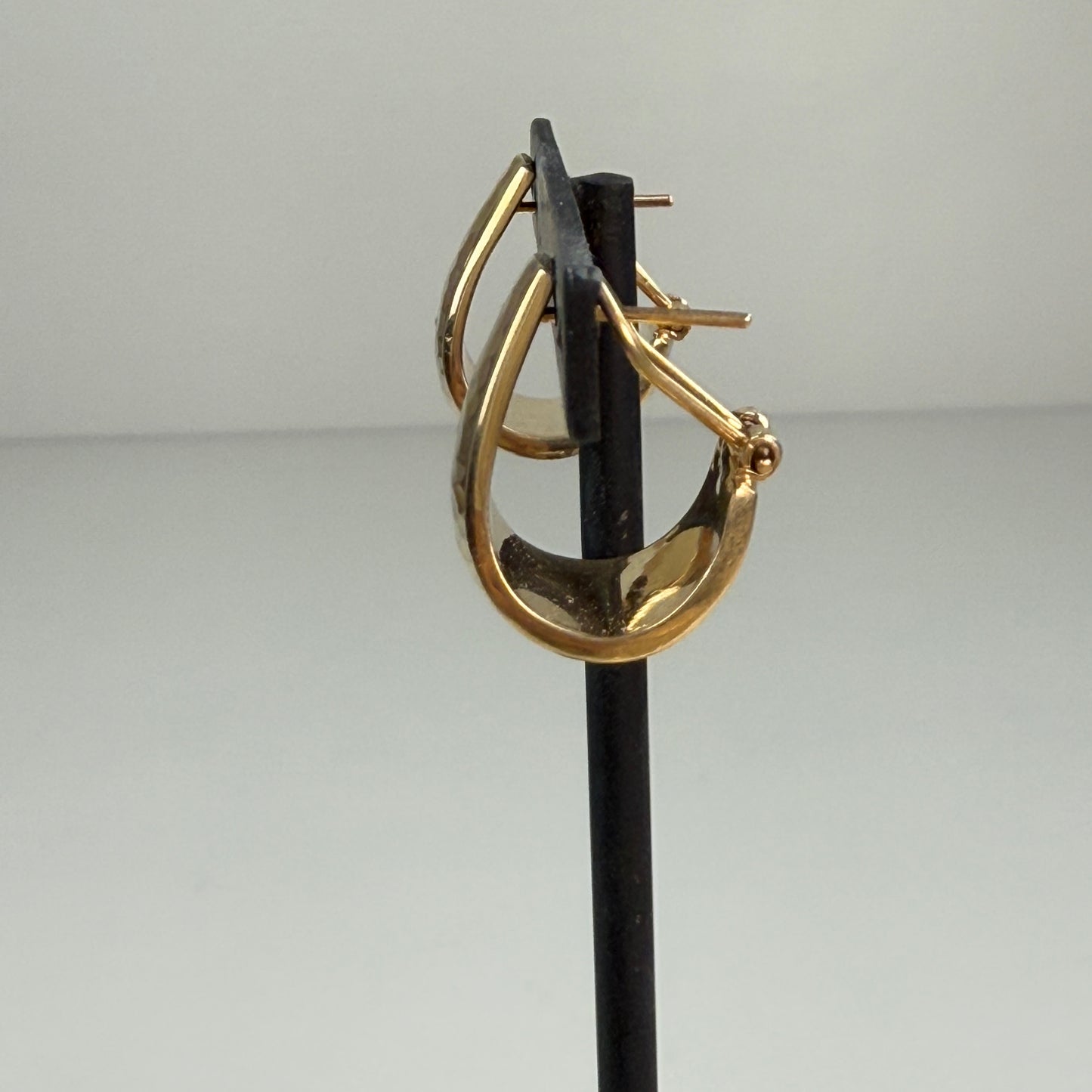 14K Solid Yellow Gold Hammered J Hoop Earrings .76", 12.91 mm Wide, 4.79 g