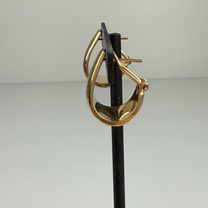 14K Solid Yellow Gold Hammered J Hoop Earrings .76", 12.91 mm Wide, 4.79 g
