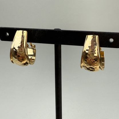 14K Solid Yellow Gold Hammered J Hoop Earrings .76", 12.91 mm Wide, 4.79 g