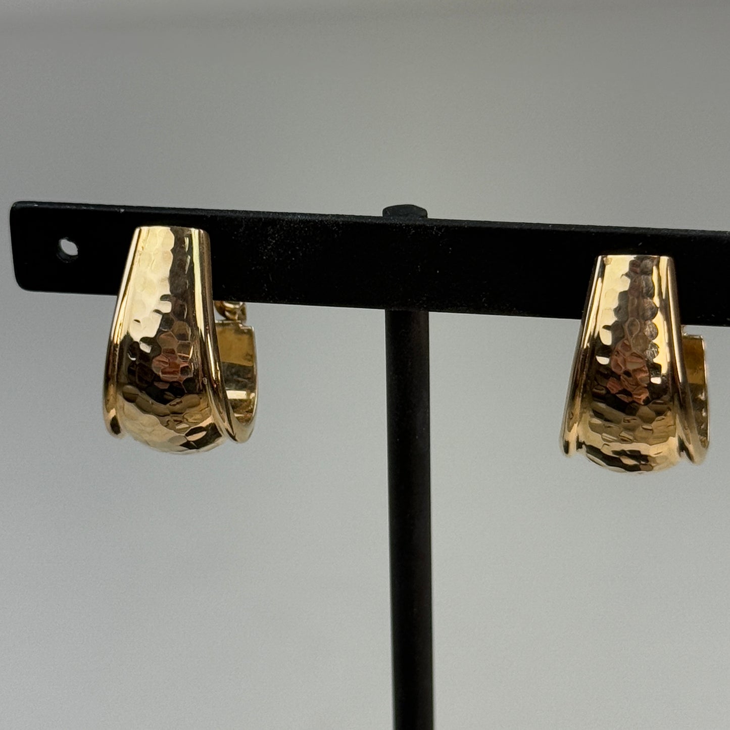 14K Solid Yellow Gold Hammered J Hoop Earrings .76", 12.91 mm Wide, 4.79 g