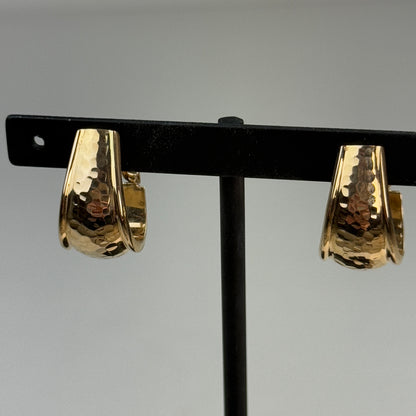 14K Solid Yellow Gold Hammered J Hoop Earrings .76", 12.91 mm Wide, 4.79 g