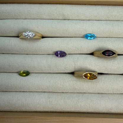 Vintage Inspired East West Set Marquise 14K Yellow Gold Ring, Select Stone and Ring Size