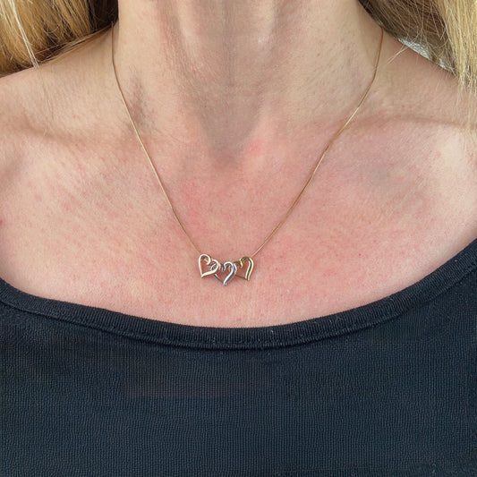 Michael Anthony Solid 10K 18" Tri-color Three Heart Necklace 1.8 g