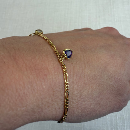 Estate 6.5" Solid 14K Yellow Gold Bracelet with Three Heart Shape Gemstones 2.06 g