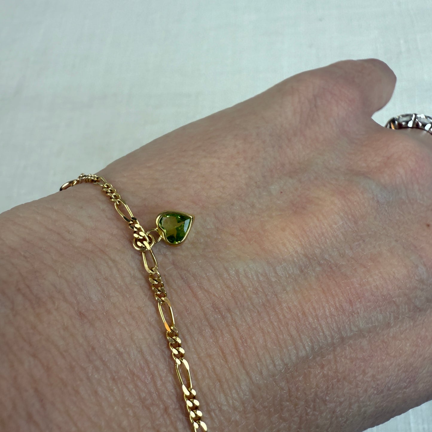 Estate 6.5" Solid 14K Yellow Gold Bracelet with Three Heart Shape Gemstones 2.06 g