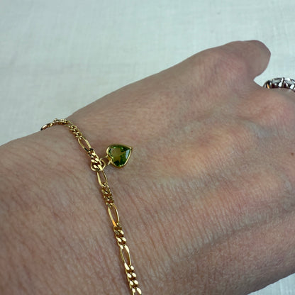 Estate 6.5" Solid 14K Yellow Gold Bracelet with Three Heart Shape Gemstones 2.06 g