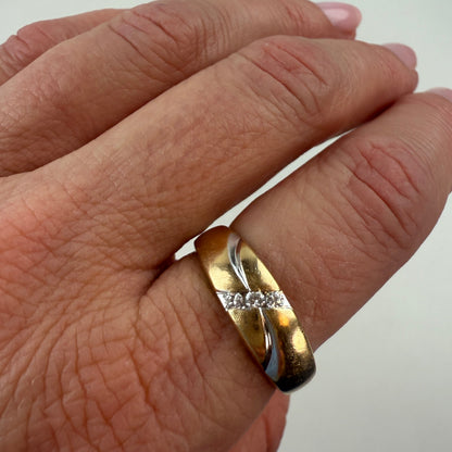 14K ArtCarved Solid Two-tone Yellow and White Gold Band with Diamonds, Size 8