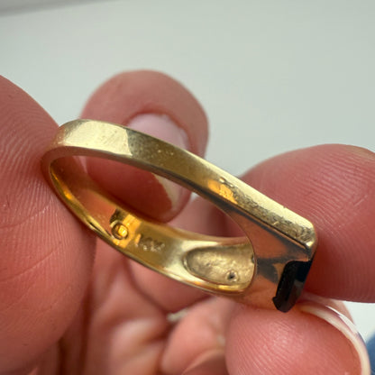 14K Solid Yellow Gold Striking Onyx and Diamond Ring, Size 7.5