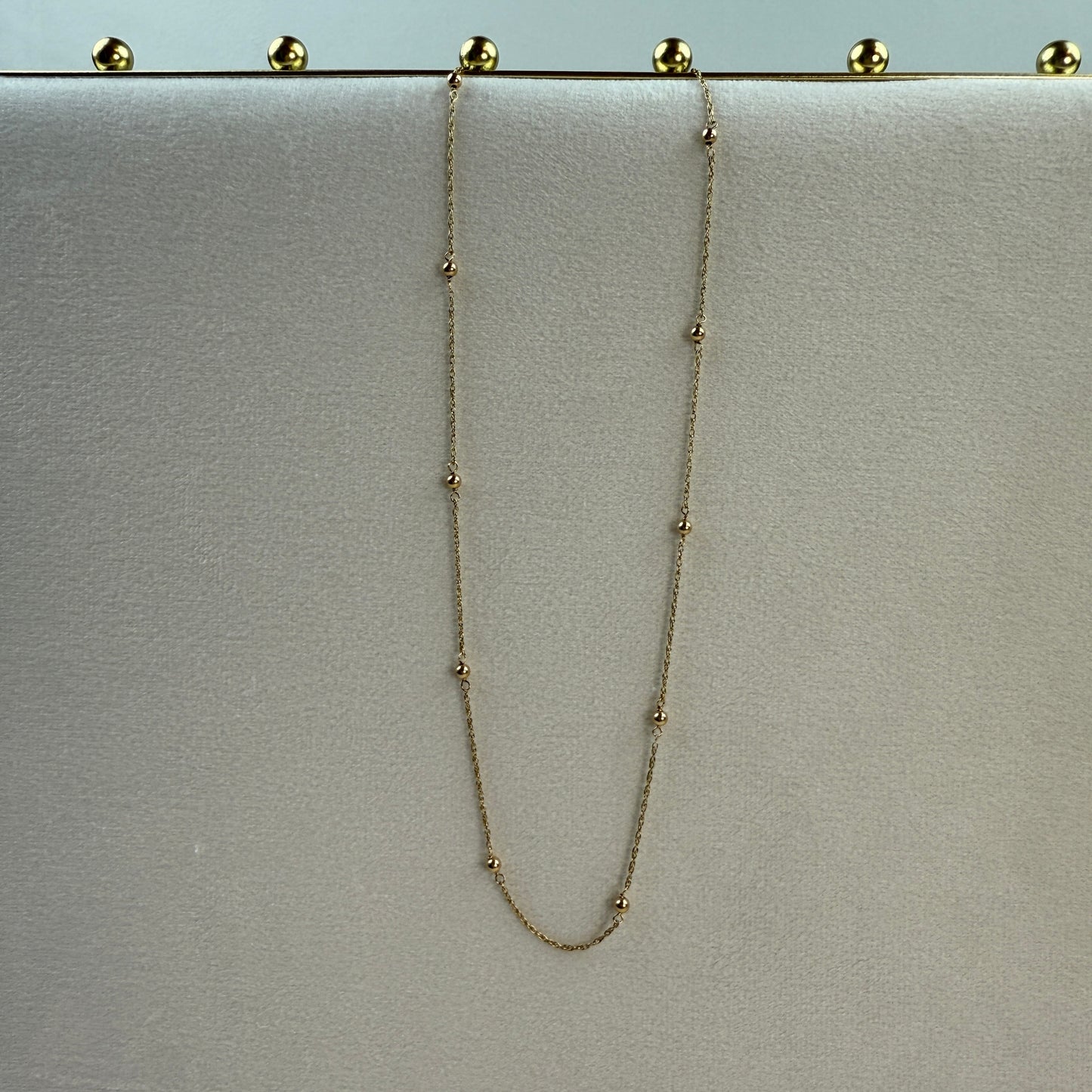 16" Satellite Beaded Station Necklace Solid 14K Yellow Gold 1.88 g