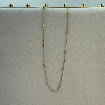 16" Satellite Beaded Station Necklace Solid 14K Yellow Gold 1.88 g