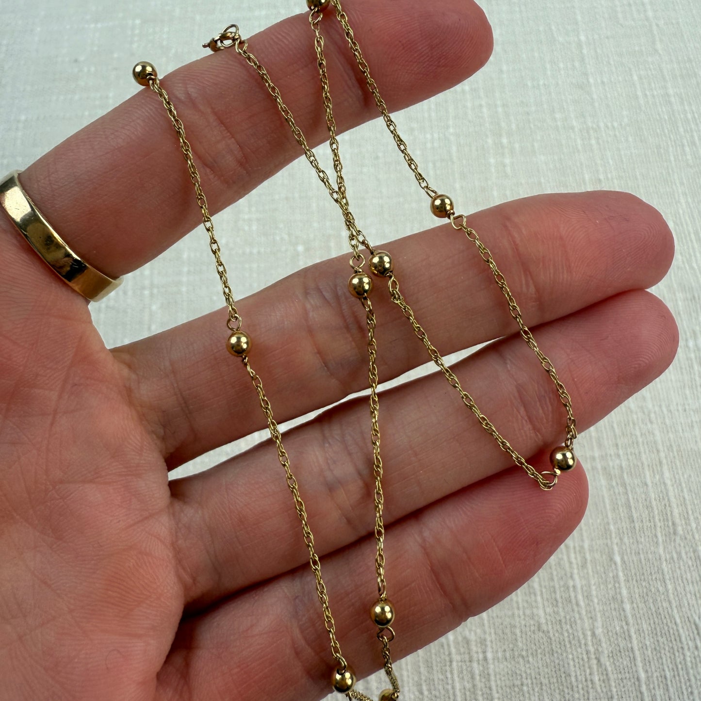 16" Satellite Beaded Station Necklace Solid 14K Yellow Gold 1.88 g