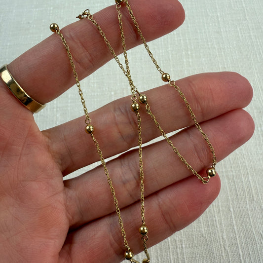 16" Satellite Beaded Station Necklace Solid 14K Yellow Gold 1.88 g