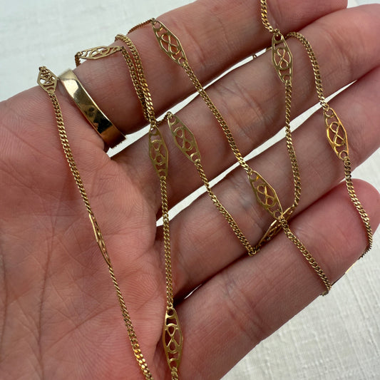 Vintage 22" Italian Solid 14K Yellow Gold Filigree Station Chain