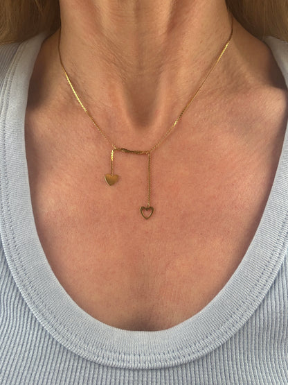 15.5" Italian Solid 14K Yellow Gold Dangle Heart Necklace (2.67G)