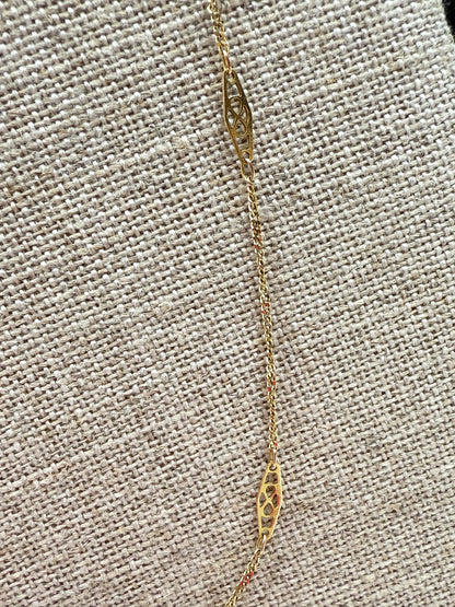 16" Filigree Station Necklace 14K Yellow Gold 2.57g