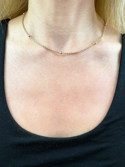 18" Satellite Beaded Station Necklace 14K Yellow Gold 2.42g