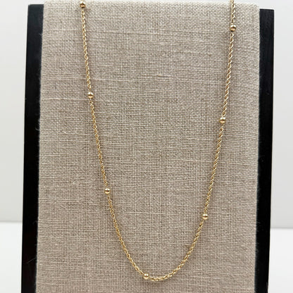 18" Satellite Beaded Station Necklace 14K Yellow Gold 2.42g