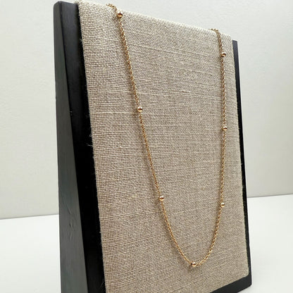 18" Satellite Beaded Station Necklace 14K Yellow Gold 2.42g