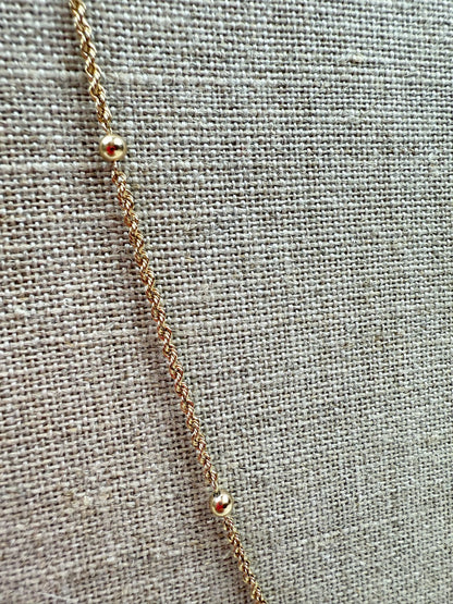 18" Satellite Beaded Station Necklace 14K Yellow Gold 2.42g