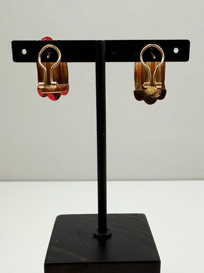 Classic Polished Ribbed Half-Hoop Earrings 14K Yellow Gold Omega Back